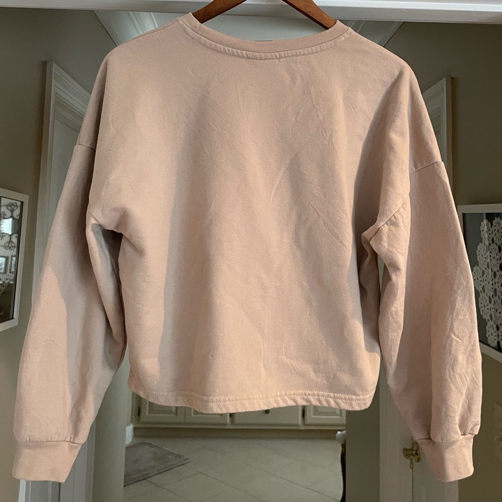 Disney Graphic Crop Sweatshirt Minnie & Micky Mouse Tan/Pink Small - Picture 5 of 7